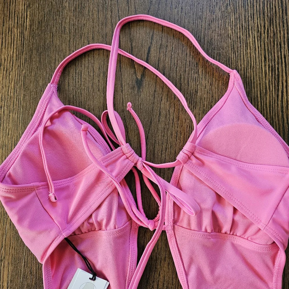 Shade & Shore Pink Tie-Front Plunge One Piece Swimsuit Size Women Small 4-6 NEW - Picture 8 of 11